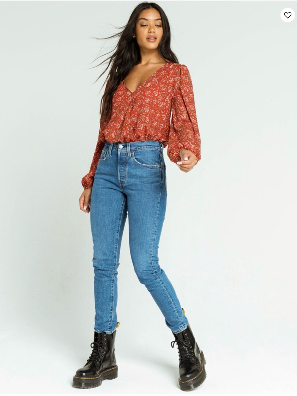West of Melrose Red Floral Boho Long Sleeve Bodysuit Top Size Large 🌸 - Picture 2 of 8